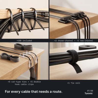 Turonic DM2 Cable Under Desk Management Kit, Black (DM2)