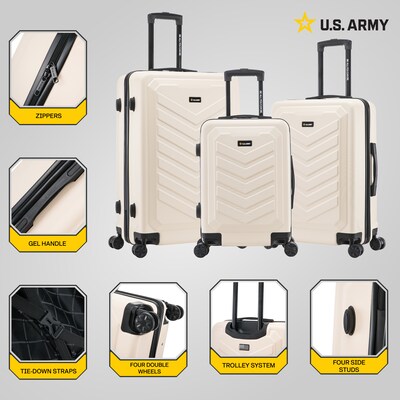 US Army FOX 3-Piece Hardside Spinner Carry-On Luggage Set, TSA Checkpoint Friendly, Sand (USLFOXSML-SAN)