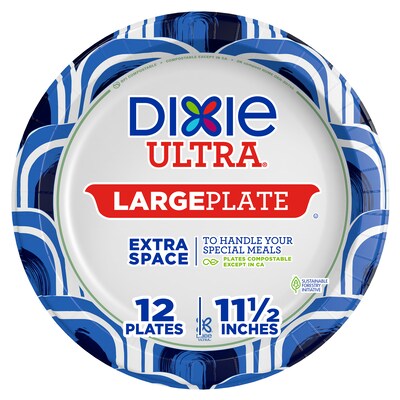 Dixie Ultra Large 11.5 Paper Plates, Blue/White, 12 Plates/Pack (16217/01C)