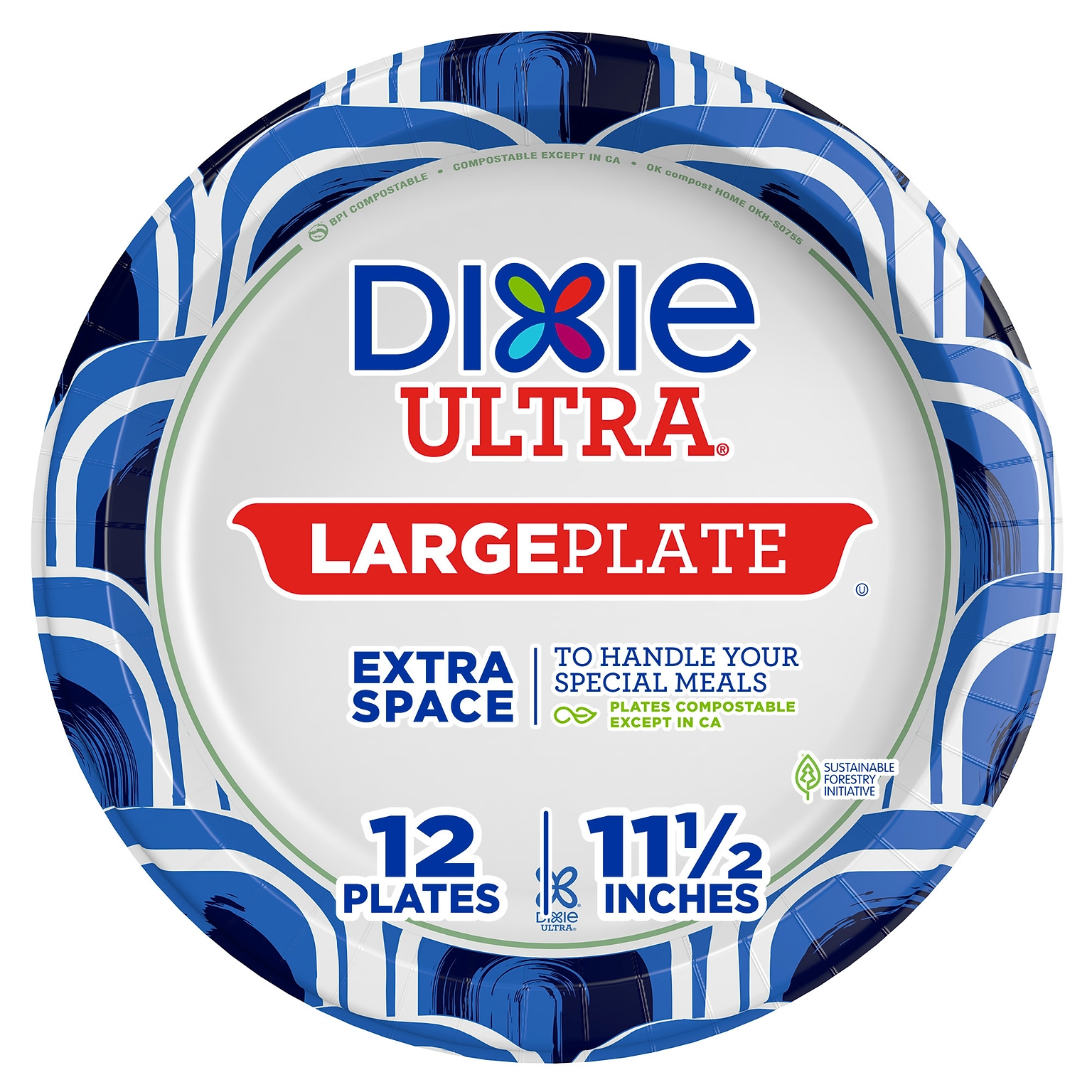 Dixie Ultra Large 11.5 Paper Plates, Blue/White, 12 Plates/Pack (16217/01C)