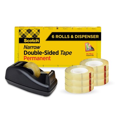 Scotch Permanent Double Sided Tape With Dispenser, 0.5 x 25 yds., Clear, 6/Pack (MMM6656PKC40)