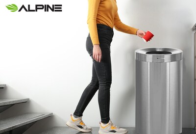 Alpine Industries Stainless Steel Trash Can with Open Lid, 27 Gallon, Silver (ALP475-27)