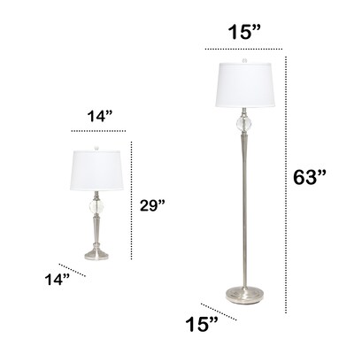 Lalia Home Classix 63"/29" Brushed Nickel Three-Piece Floor/Table Lamp Set with Tapered Shades (LHS-1000-BN)