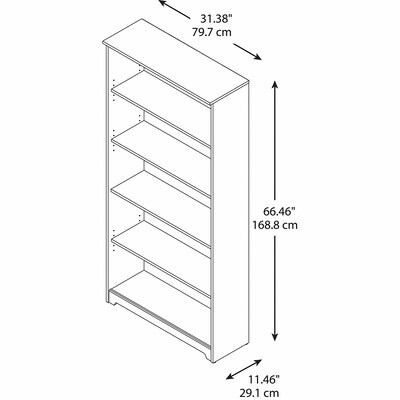 Bush Furniture Cabot 66"H 5-Shelf Bookcase with Adjustable Shelves, Espresso Oak (WC31866)