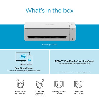 RICOH ScanSnap IX1300 Wireless Duplex Document Scanner, White (PA03805-B005)