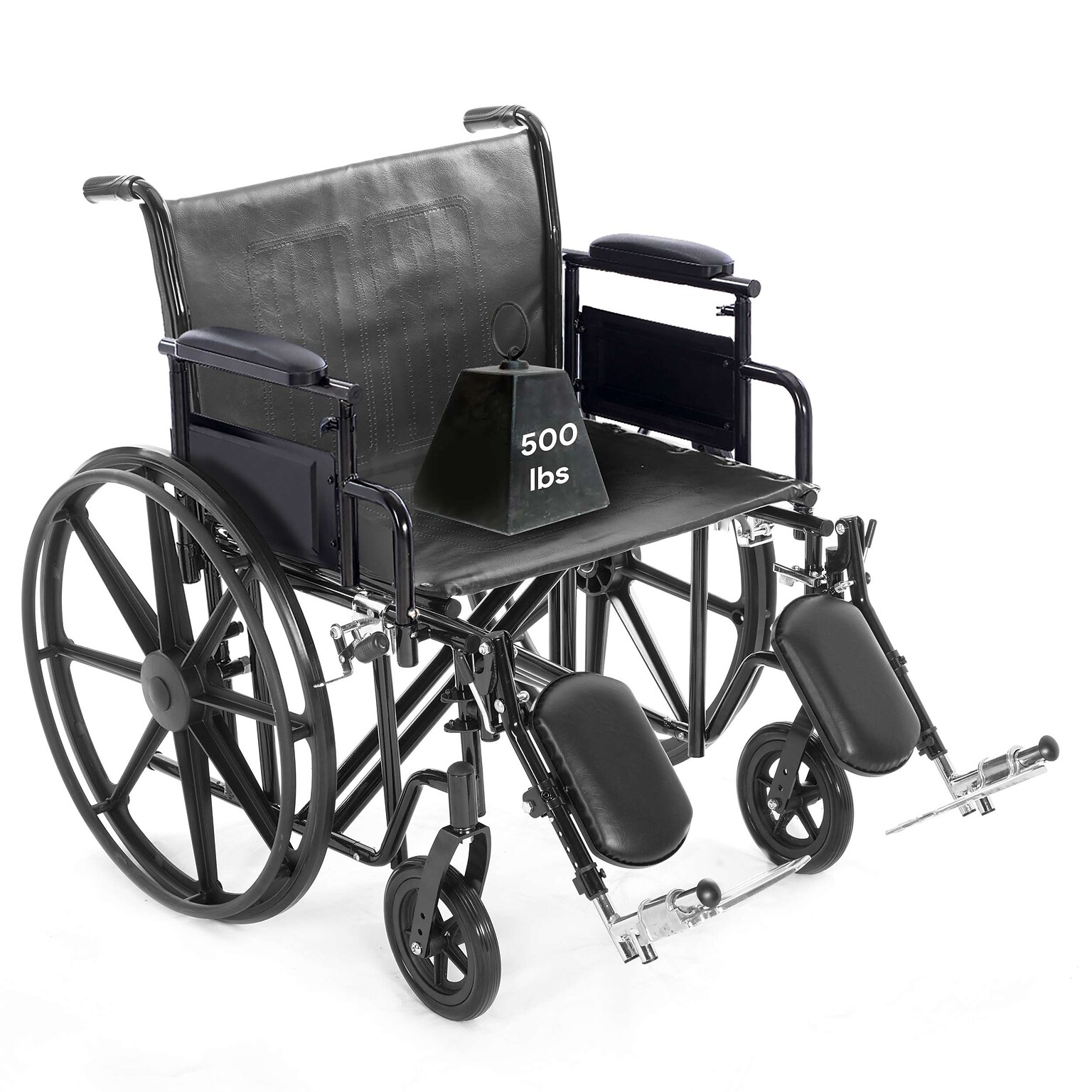 ProHeal Bariatric 24 Wheelchair, Removable Desk Arms & Elevating Leg Rests, 500 lb. Capacity, Vinyl, Black (PH-WCK724DAELR)