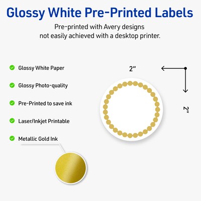 Avery Laser/Inkjet Circle Multipurpose Labels, 2 Dia., White, 120/Pack (S00-D1J)