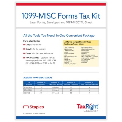 TaxRight™ 2023 1099-MISC Tax Form Kit with Envelopes, 4-Part, 25/Pack (SC6103E25)