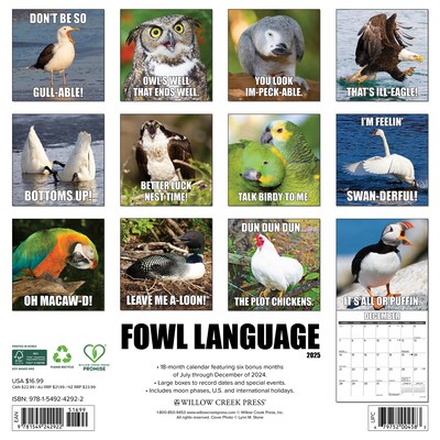 2025 Willow Creek Fowl Language 12" x 12" Yearly Wall Calendar (42922)
