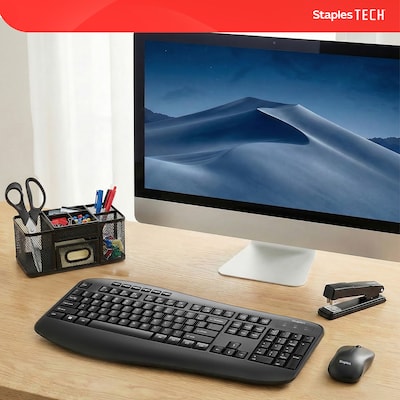 Staples TECH Wireless Comfort Keyboard, Quiet Typing, USB Receiver for PC and Laptop, Black
