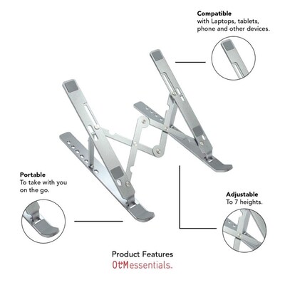 OTM Essentials 11.85" x 2.26" Aluminum Adjustable Laptop Stand, Silver (OB-A2E)