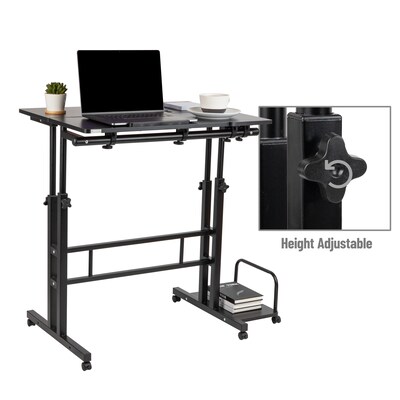 Mind Reader Woodland Collection 27.5"-45.25" Mobile Adjustable Sit/Stand Desk, Black (SDROLLXL-BLK)