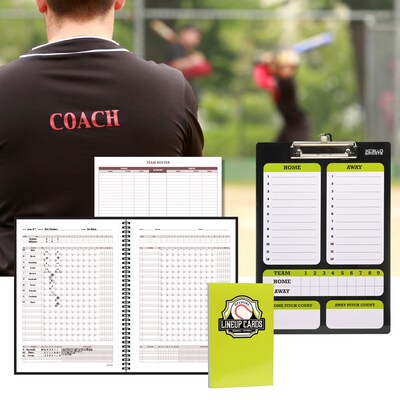 Xcello Sports Baseball Scorebook Kit with Lineup Cards, Hanging Clipboard, and Roster sheet, Black/Green (XS-BB-SCR-KIT)