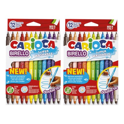CARIOCA Birello Washable Kids Markers, Twin Tip, Assorted Colors, 12/Pack, 2/Bundle (CRA41457-2)