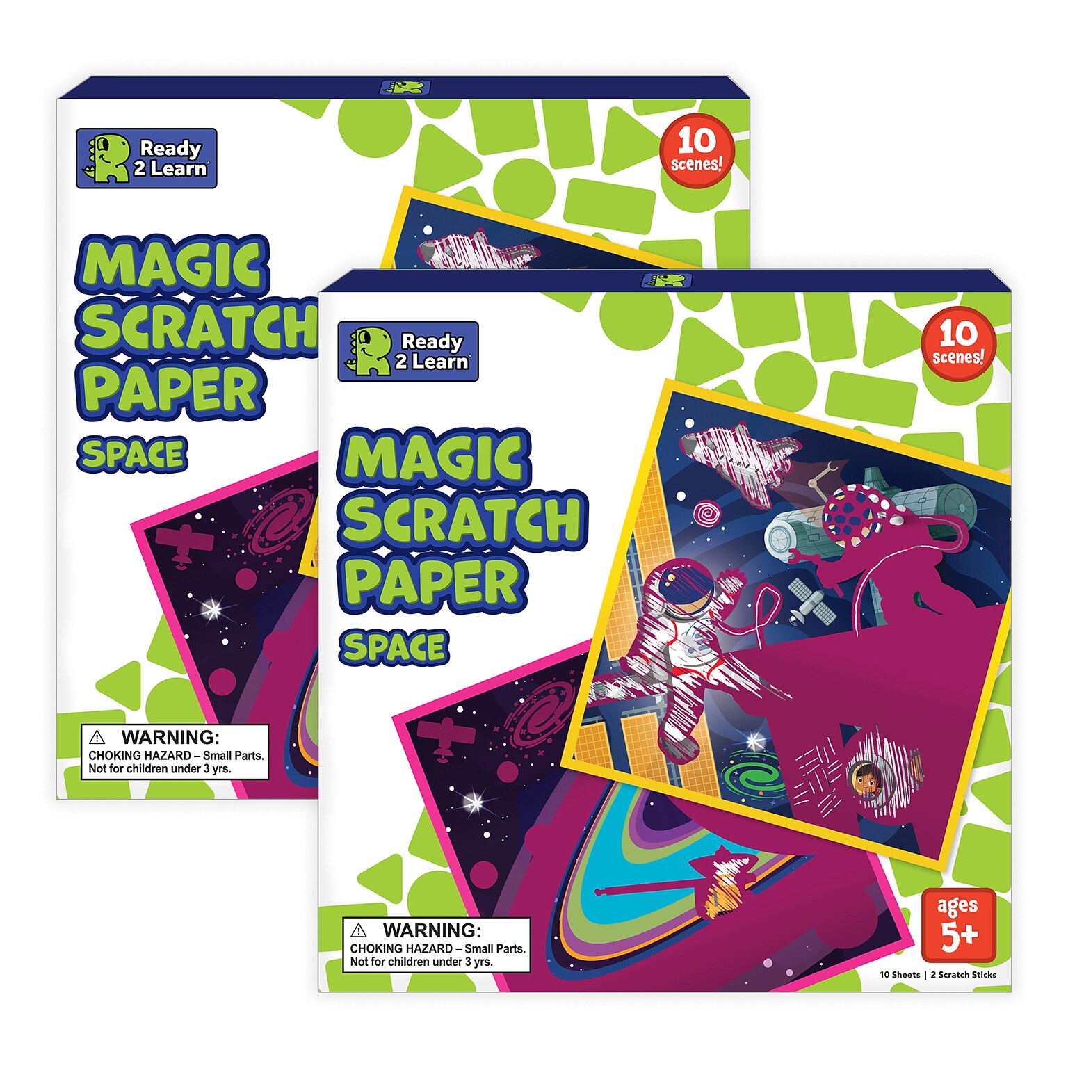 Ready 2 Learn Magic Scratch Paper, Space, 8.25 x 8.25, Multicolored, 10 Boards/Pack, 2 Packs/Bundle (CE-10154-2)