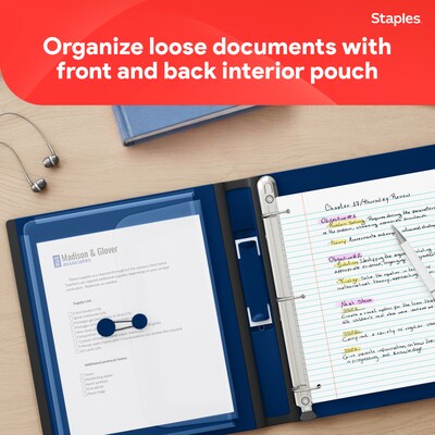 Staples 1 1/2" 3-Ring Better Binder, D-Ring, Navy (ST55855-CC)