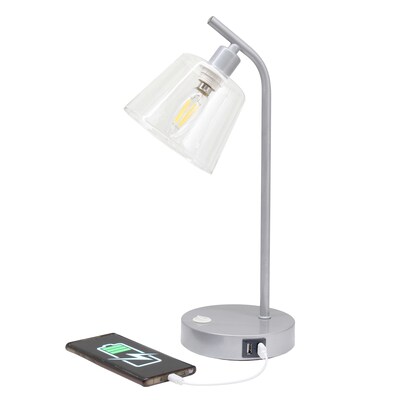 Simple Designs Sleek Essentials LED Desk Lamp, 15.75", with USB Ports, Silver (LD1074-SLV)