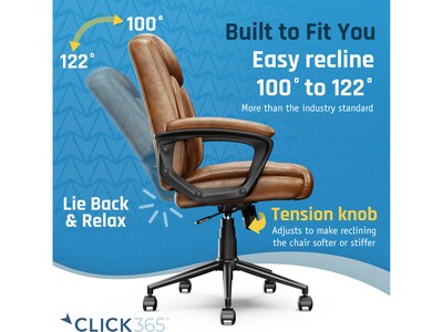 Click365 Transform 1.0 Ergonomic Bonded Leather Swivel Desk Chair, Cognac (CCHR10001A)