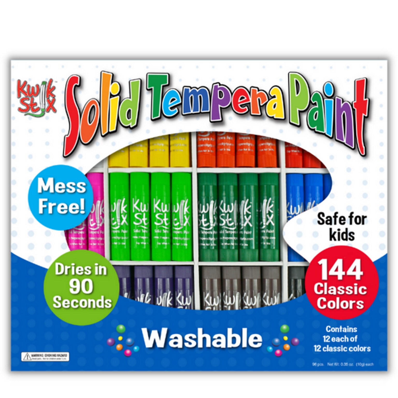 The Pencil Grip Kwik Stix Solid Tempera Paint Classpack, Assorted Colors, 144/Pack (TPG-644)