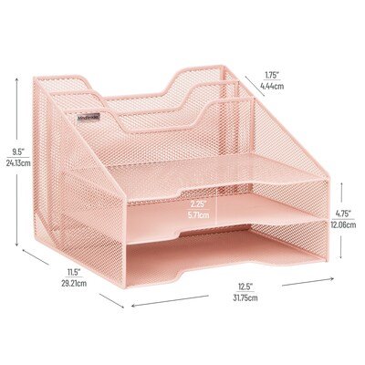 Mind Reader 5-Compartment Metal Mesh Desk Organizer, Pink (MESHBOX5-PNK)