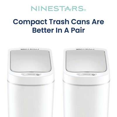 NineStars Plastic Indoor Automatic Sensor Trash Cans, 1.85 Gallons, White, 2 Count (DZT-7-2B)