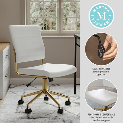 Martha Stewart Ivy Armless Faux Leather Swivel Office Chair, White/Polished Brass (CH2209211WHGLD)