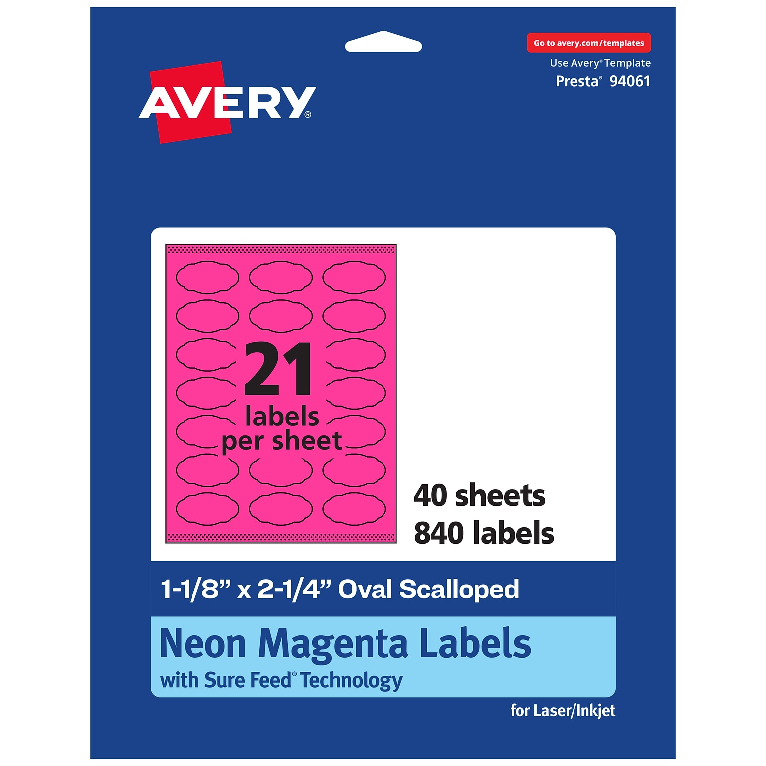 Avery Oval Scalloped Laser/Inkjet Multipurpose Labels, 1-1/8 x 2-1/4, Neon Magenta (840/Box)