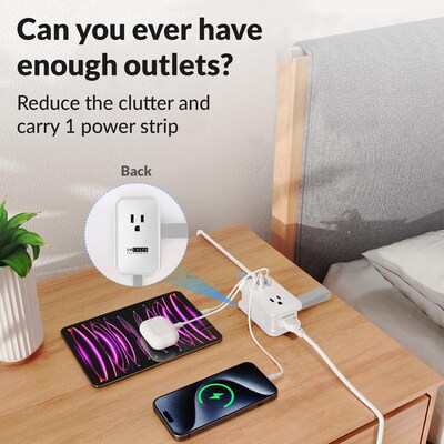Uncaged Ergonomics 3-Outlet 3-USB Port Power Strip, 3', White (TC-w)