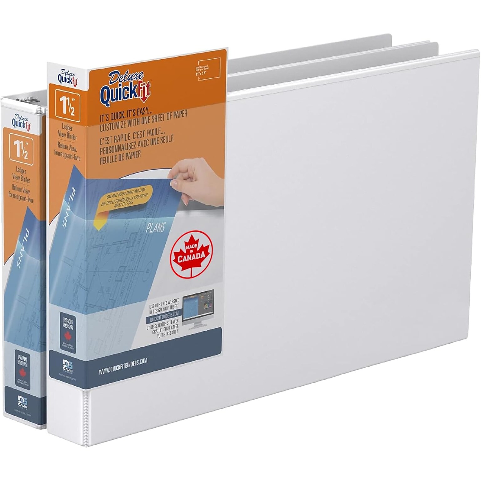Davis Group QuickFit Heavy Duty 1 1/2 3-Ring Standard Binders, D-Ring, White, 2/Pack (94020-02)