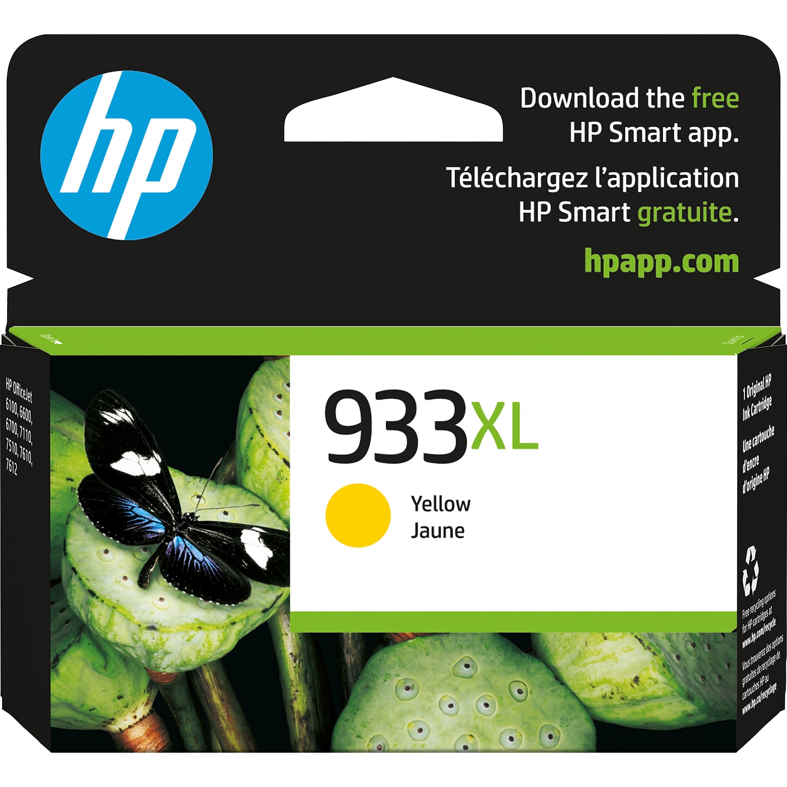 HP 933XL Yellow High Yield Ink Cartridge, Prints Up to 825 Pages (CN056AN#140)