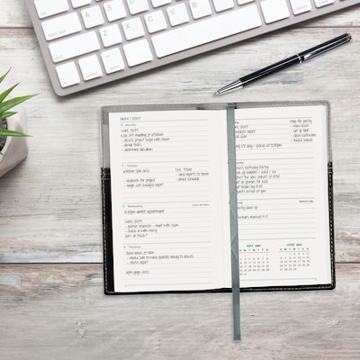 2027 Excello Brands 3.5" x 6" Weekly & Monthly Standard Planner, Paperboard Cover, Gray/Black (PKT-CY27-GY-PEN)