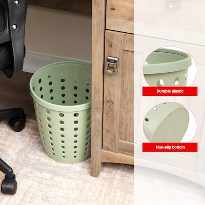 Staples Plastic Trash Can, 2.8 Gallon, Sage Green, 3/Pack (ST63900)