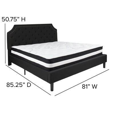 Flash Furniture Brighton Tufted Upholstered Platform Bed in Black Fabric with Pocket Spring Mattress, King (SLBM8)