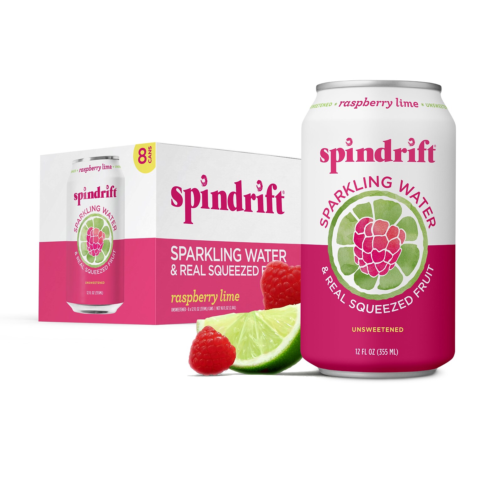 Spindrift Raspberry Lime Flavored Sparkling Water, 12 oz., 24 Cans/Carton (0-4108-0001)