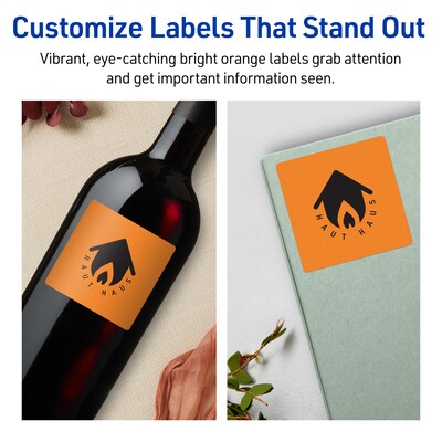 Avery Laser/Inkjet Multipurpose Square Labels, 3" x 3", Bright Orange, 120/Pack (94101)
