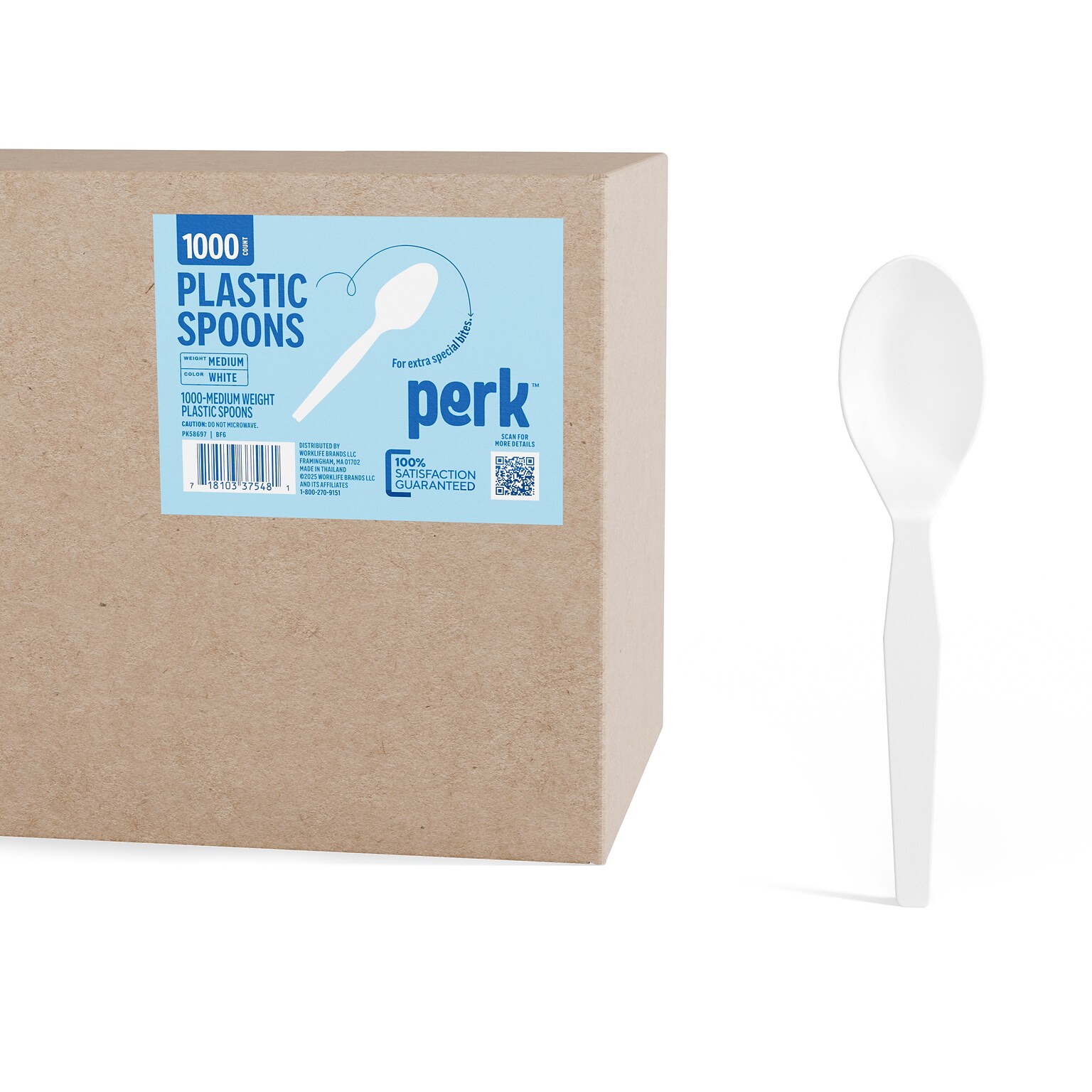 Perk™ Polystyrene Spoon, Medium-Weight, White, 1000/Pack (PK56396)