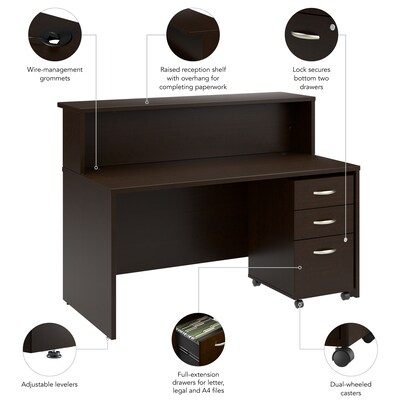 Bush Business Furniture Arrive 60"W Reception Desk with Shelf and Mobile File Cabinet, Mocha Cherry (ARV002MR)