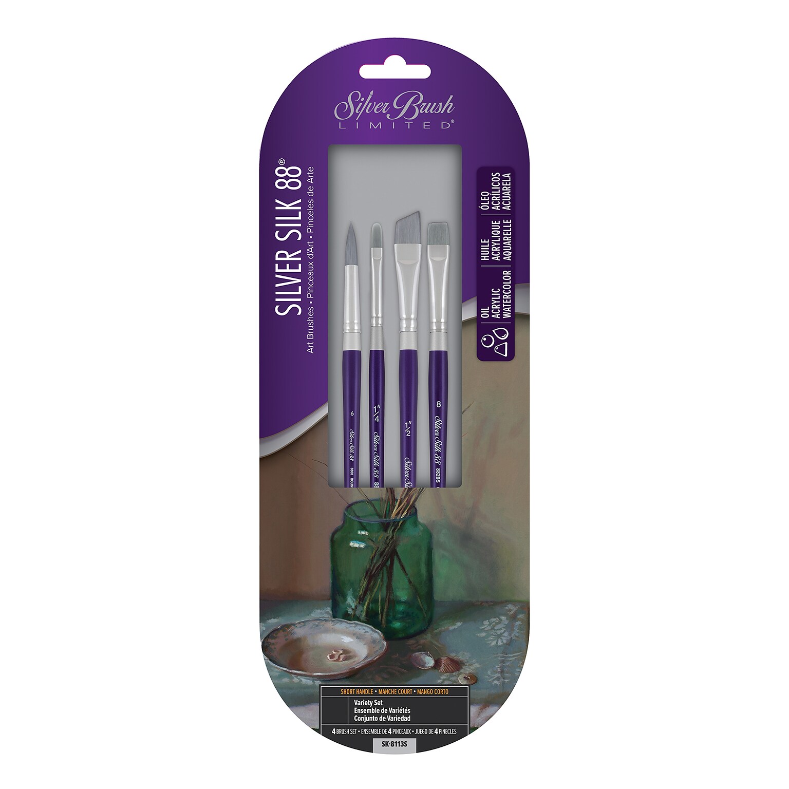 Silver Brush Silver Silk 88 Variety Brush Set, 4/Set (SLVSK8113S)