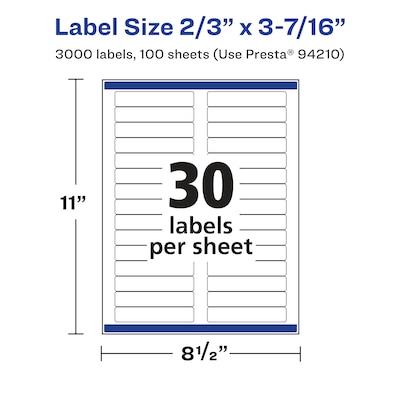 Avery Laser/Inkjet Rectangle Waterproof Multipurpose Labels, 3.4375" x 0.6667", White, 3000/Box (94210)