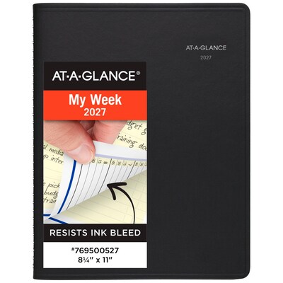 2027 AT-A-GLANCE QuickNotes 8.25 x 11 Weekly & Monthly Appointment Book, Faux Leather Cover, Black (76-950-05-27)