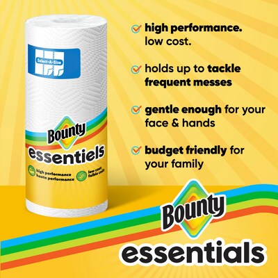 Bounty Essentiels  Select-A-Size Double Roll Paper Towels, 2-ply, White, 108 Sheets/Roll, 12 Rolls/Pack (11093)