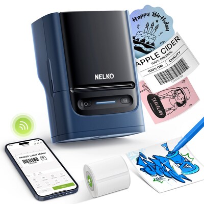 Nelko PM220 Portable Bluetooth Thermal Label Printer, Blue (P220DB-4030W-1R)