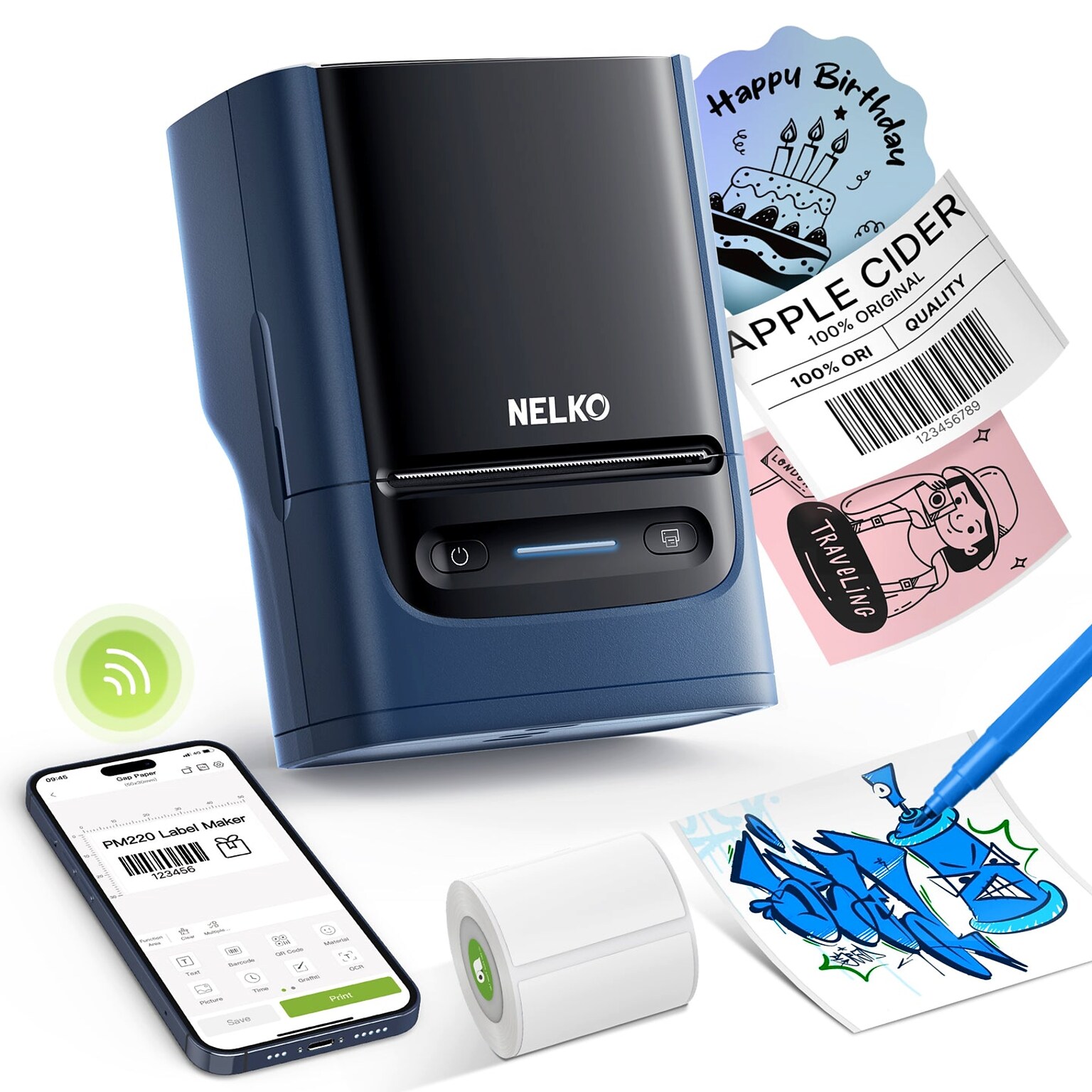 Nelko PM220 Portable Bluetooth Thermal Label Printer, Blue (P220DB-4030W-1R)