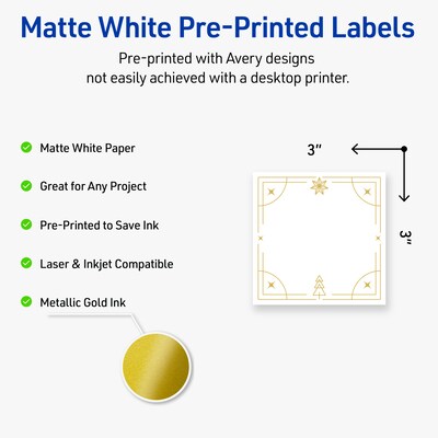 Avery Square Multipurpose Labels, 3 x 3, White, 60/Pack (19479370643)