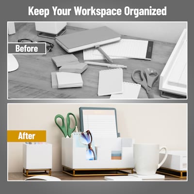 Mind Reader Desktop Organizer with 2 Coasters, 3 Compartments, White (COASDORG-WHT)