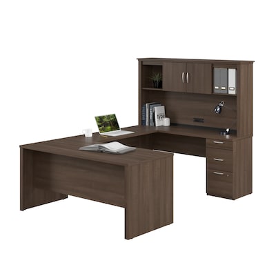 Bestar Logan 66W U or L Shaped Desk with Drawers and Hutch, Antigua (46410-52)
