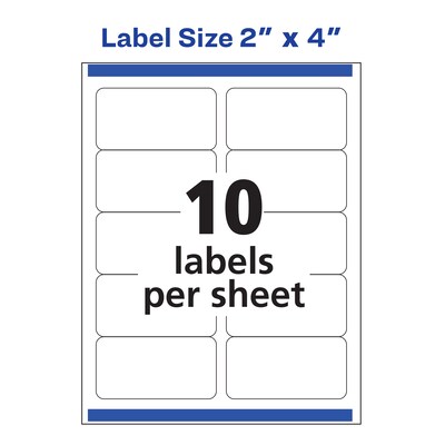 Avery Repositionable Inkjet Shipping Labels, 2" x 4", White, 10 Labels/Sheet, 25 Sheets/Box (58163)