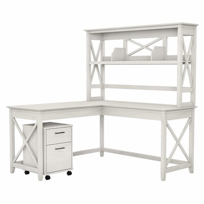 Bush Furniture Key West 60 L-Shaped Desk and Mobile 2-Drawer File Cabinet, Linen White Oak (KWS049LW)