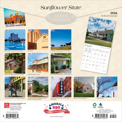 2026 BrownTrout Sunflower State Kansas Places 12 x 12 Monthly Wall Calendar (9798330705672)