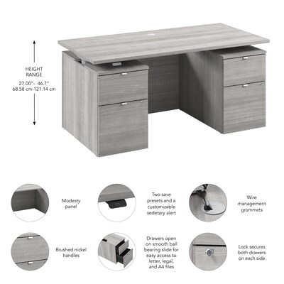 Bush Business Furniture Stratus 60"W Electric Adjustable Standing Desk with Drawers and Panel, Platinum Gray (SUT011PG)